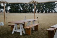 Rustic Trestle Table, Bench Seats 