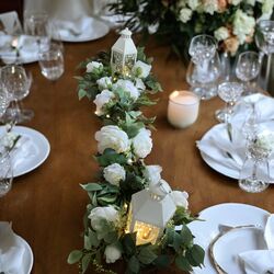 12m White Silk Peony Roses + Greenery Runners