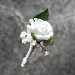 Boutonnière  - White with with satin ribbon 