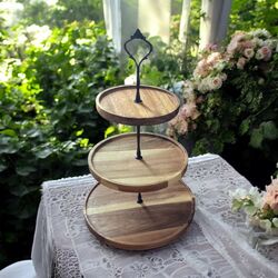 Cake Stand   3 Tier Round Wooden