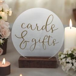 Cards + Gifts Sign   Round ClearGold Acrylic 