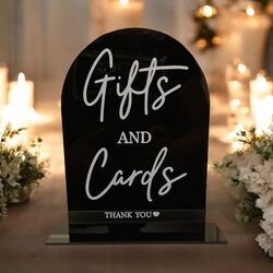 Gifts + Cards Sign   Black Acrylic Arch 