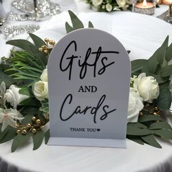 Gifts + Cards Sign   White Acrylic Arch