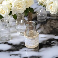 Milk Bottles with Hessian Lace Wrap