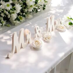 Mr + Mrs White Wooden Set   15cmH