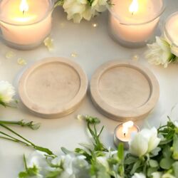 Pillar Candle Plates   White Marble 