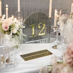 Table Numbers  Clear Acrylic with Gold NoStand 